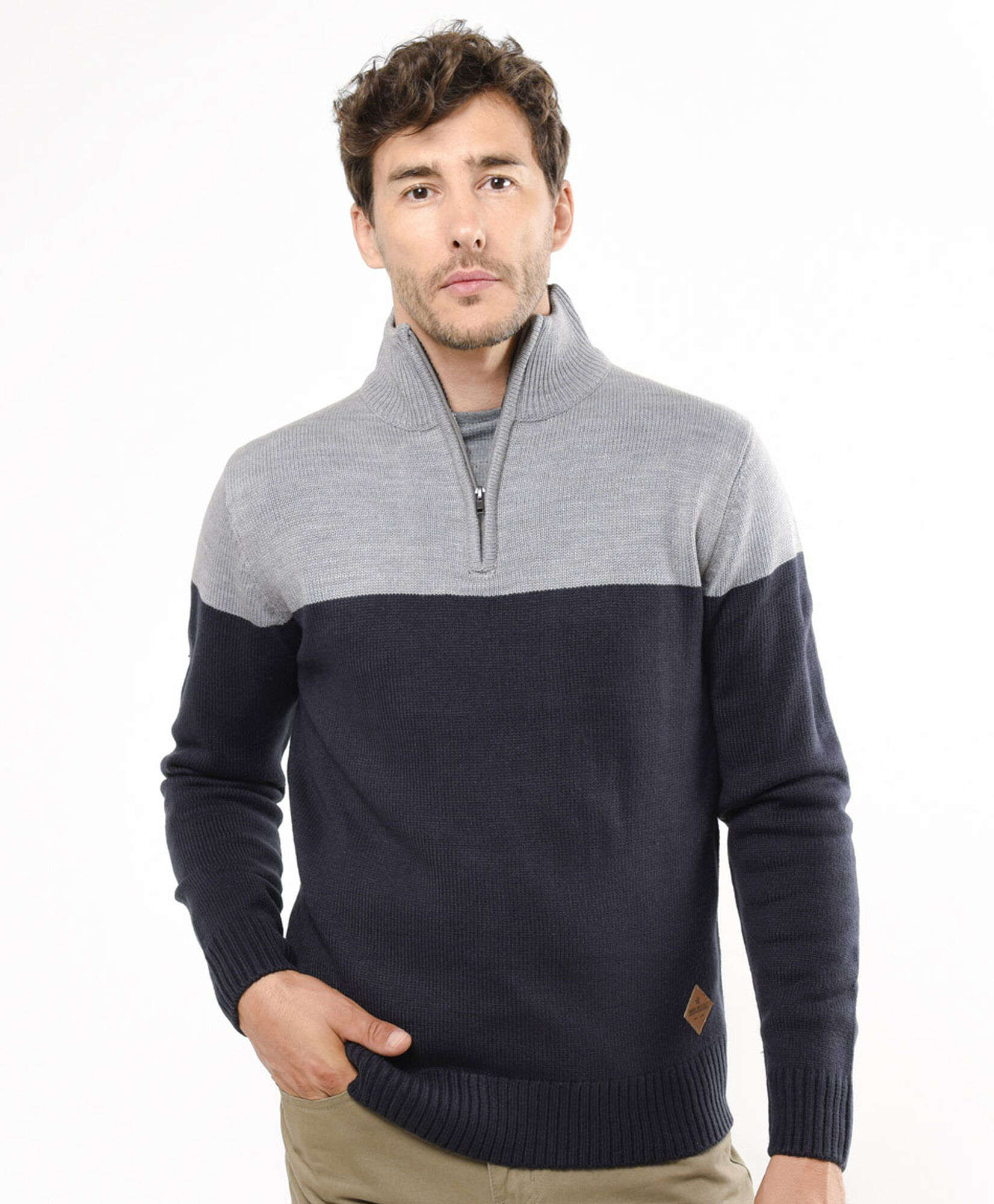 Sweater hombre bicolor medio cierre Sweater hombre bicolor medio cierre