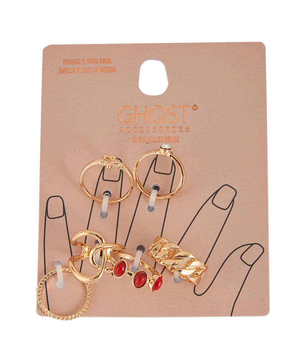 Set 6 anillos mujer mix dorado