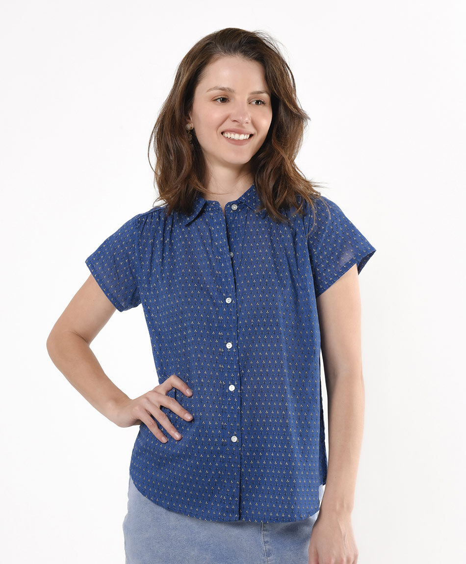 Blusa mujer estampada translúcida