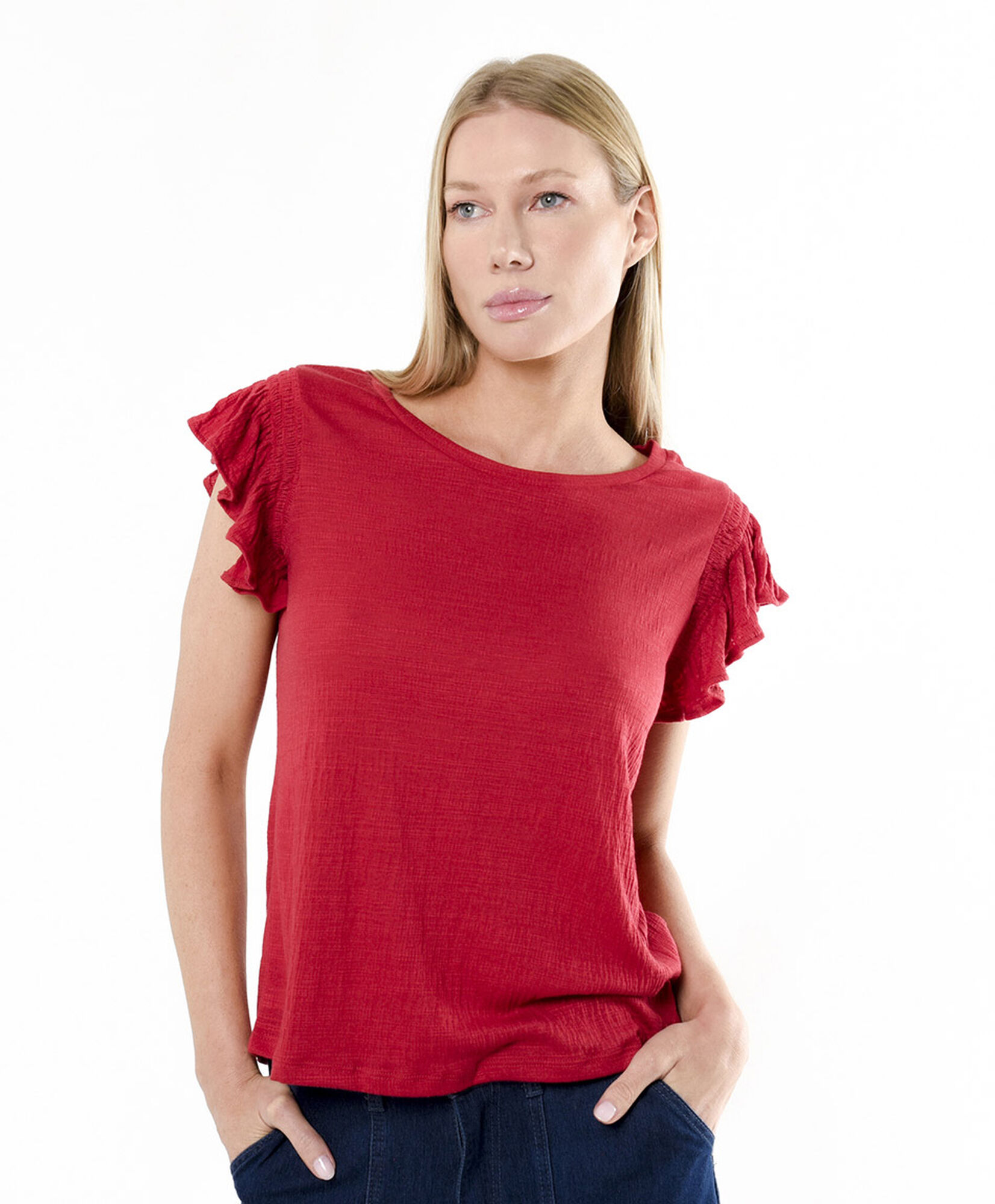 Polera mujer vuelitos en hombros Polera mujer vuelitos en hombros