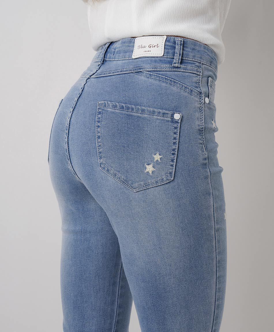 Jeans mujer skinny fit bordado estrellas