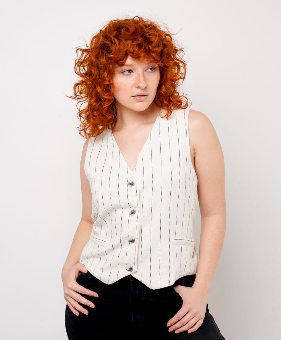 Vest mujer bolsillos rayas