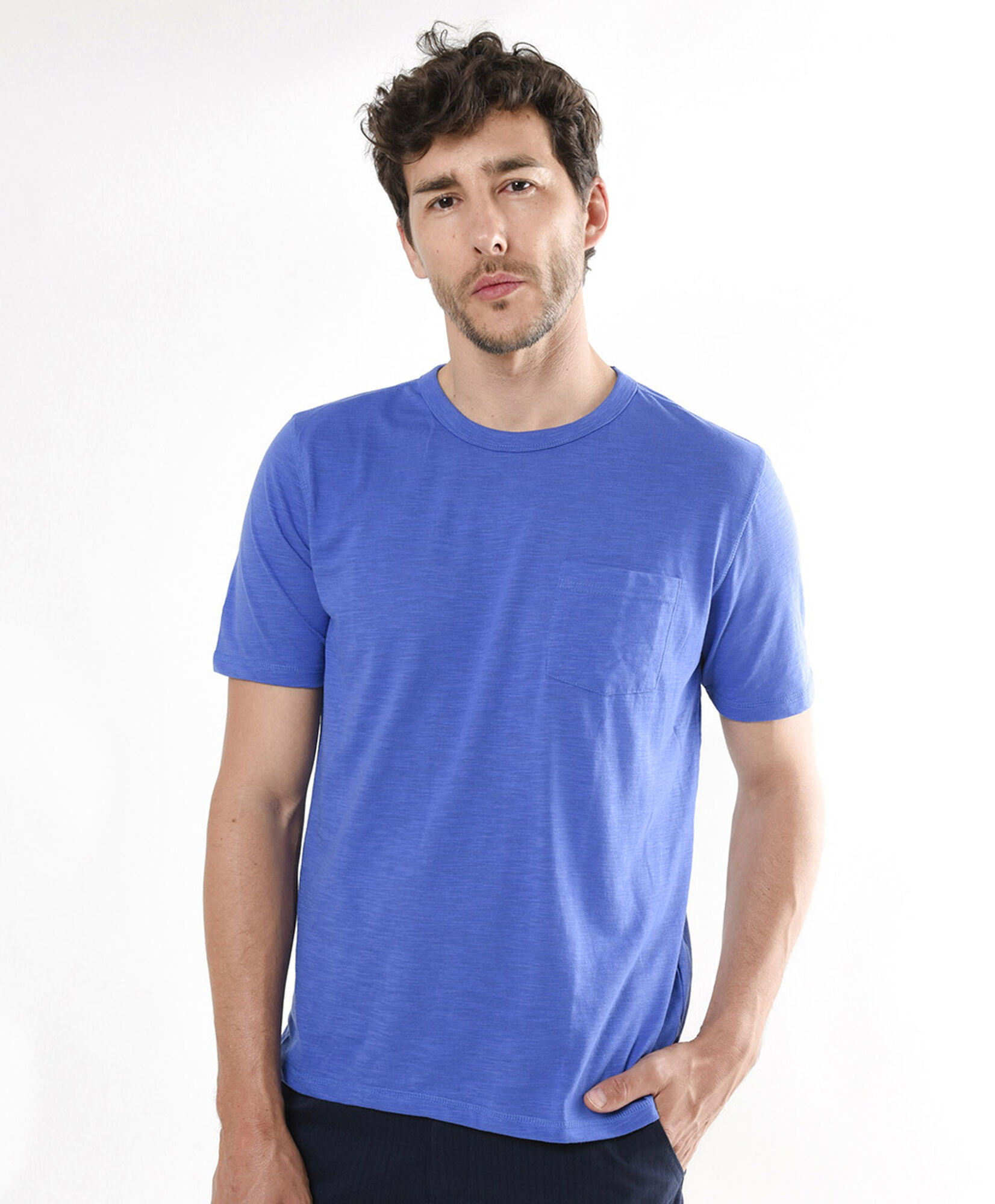 Polera hombre jaspeada bolsillo azul Polera hombre jaspeada bolsillo azul