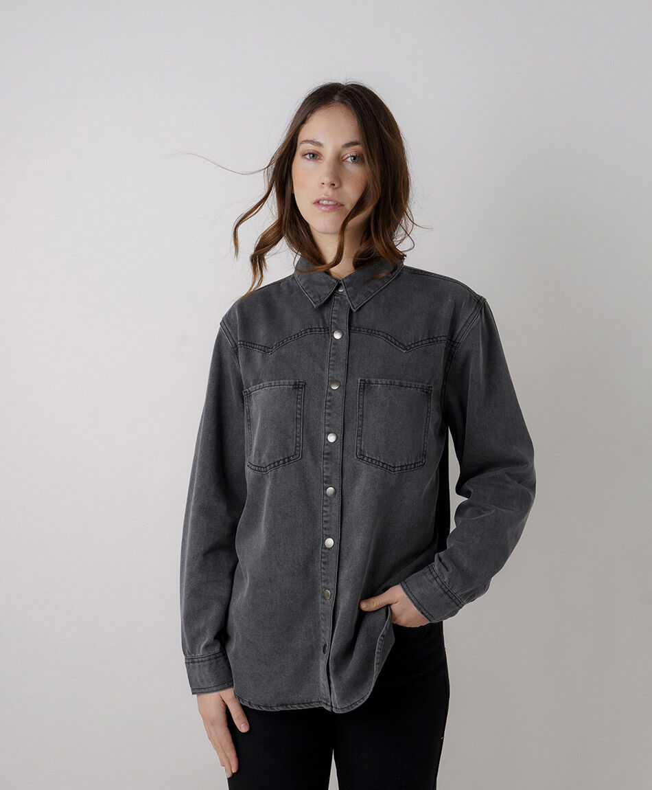 Blusa mujer denim costuras