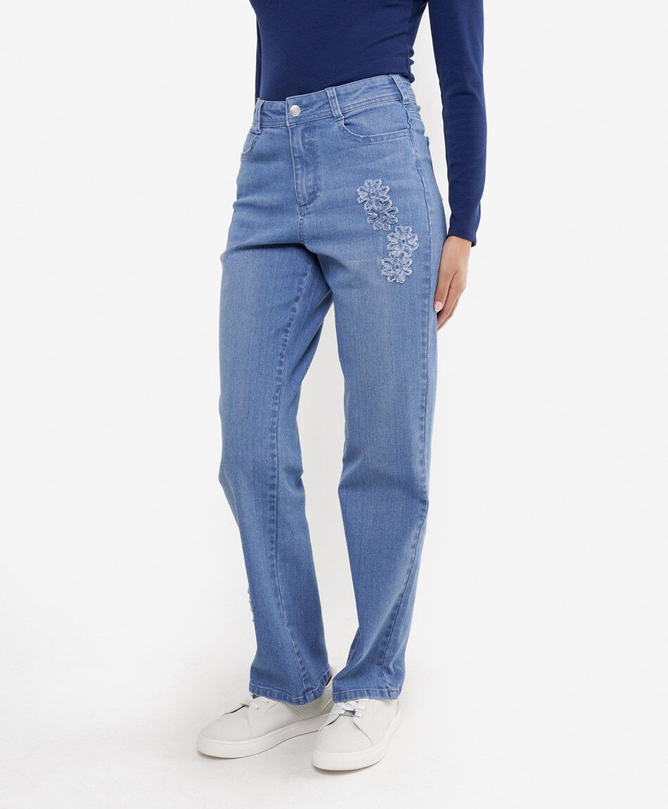 Jeans mujer bordado flores
