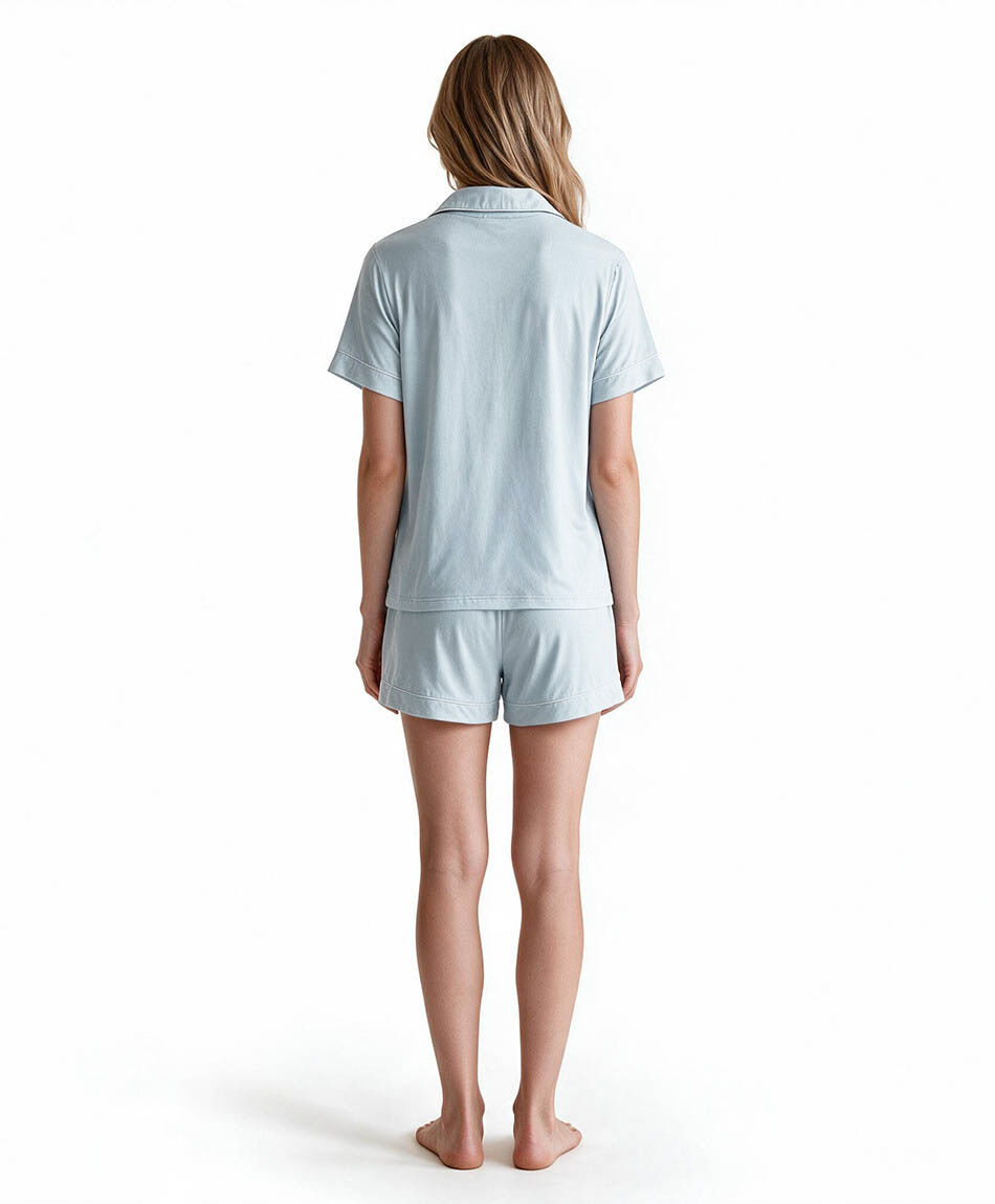 Pijama mujer camisero short celeste