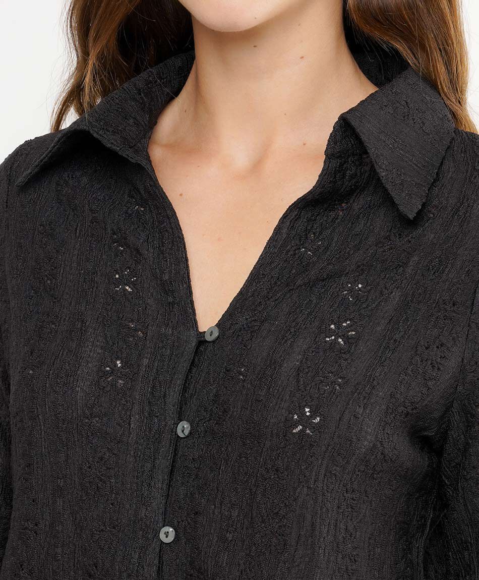 Blusa mujer jacquard flare negro