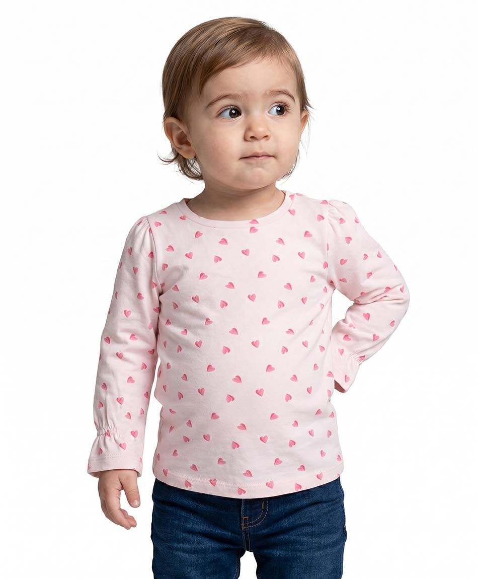 Polera beb&eacute; manga larga corazones