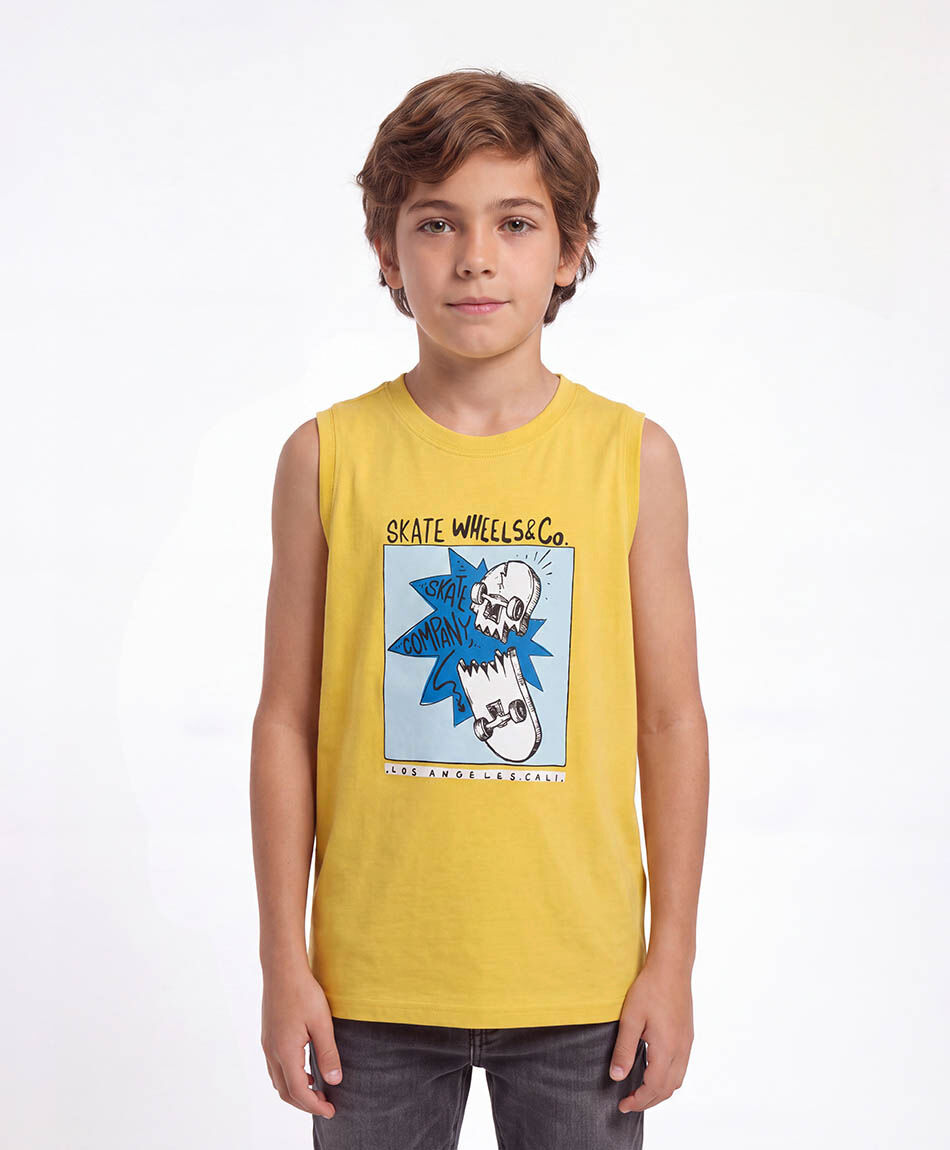 Polera ni&ntilde;o skate amarilla