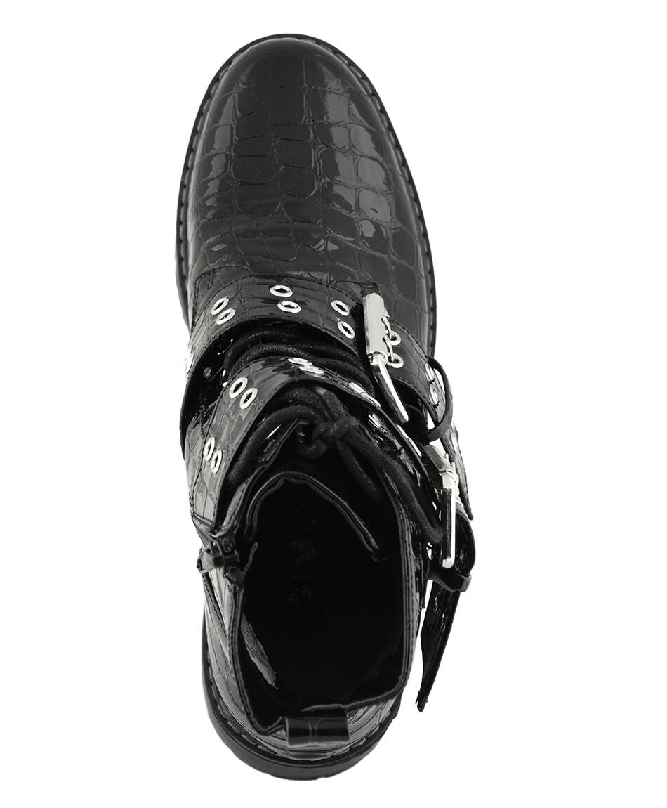 Bot&iacute;n brillante hebilla taco cuadrado negro