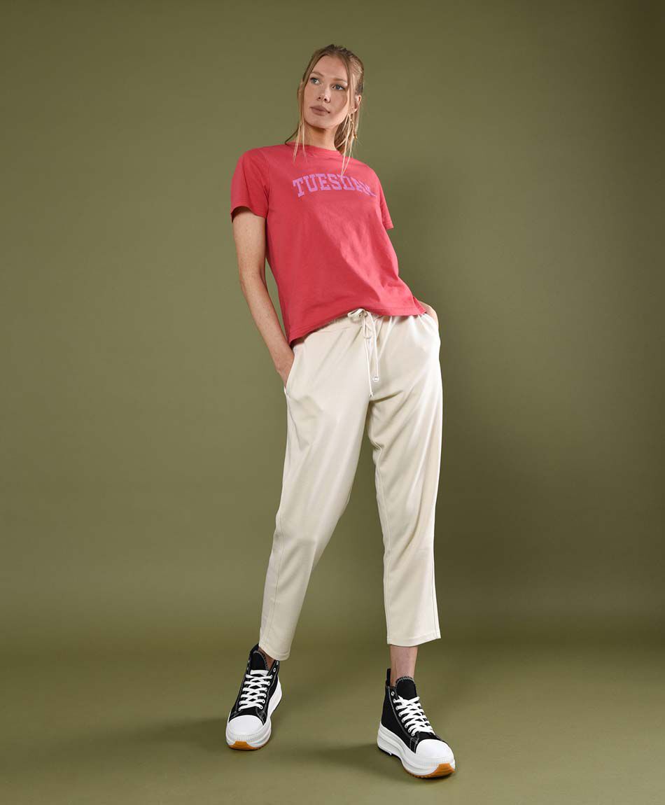 Pantal&oacute;n mujer tiro alto comfy jacquard