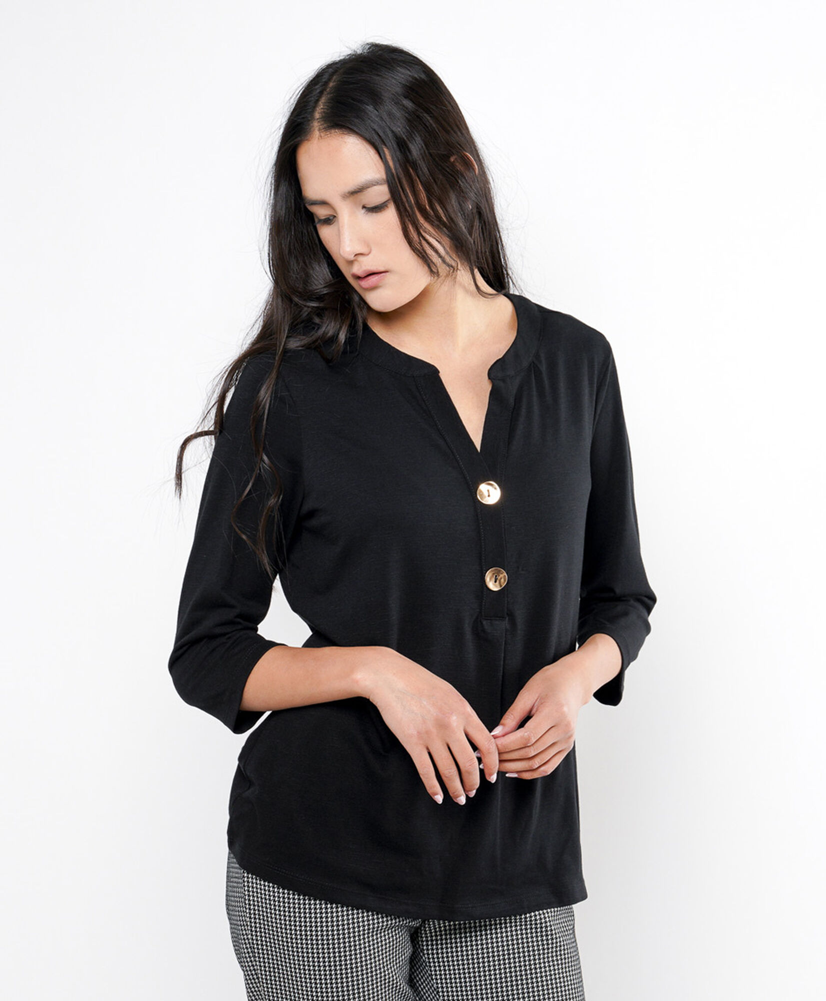 Polera mujer doble botón black Polera mujer doble botón black