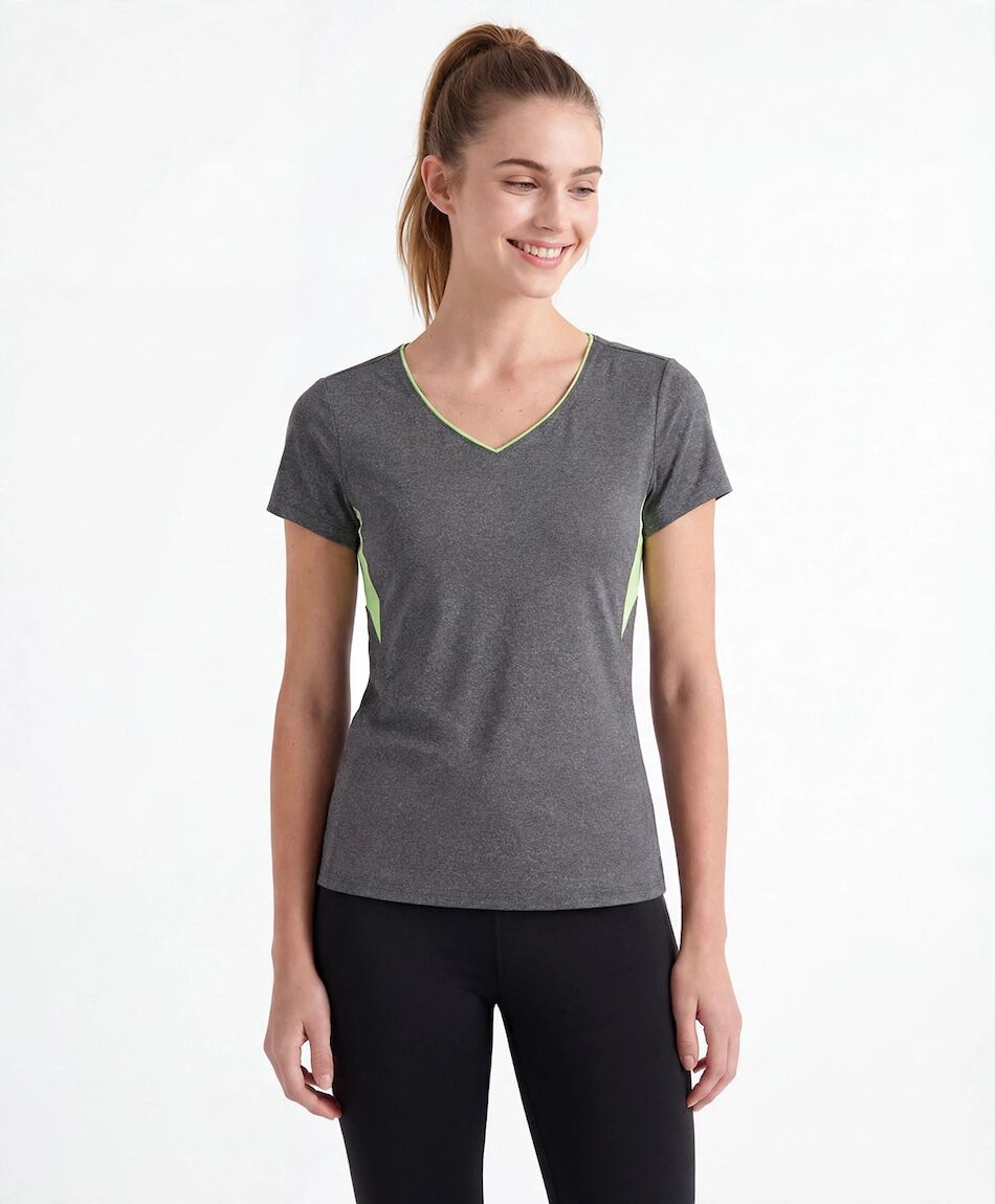 Polera deportiva mujer gris verde