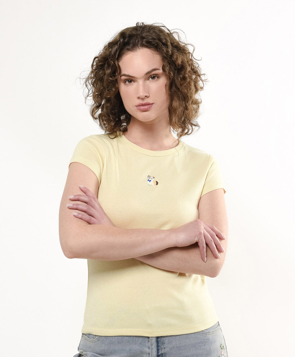 Polera mujer gato bordado