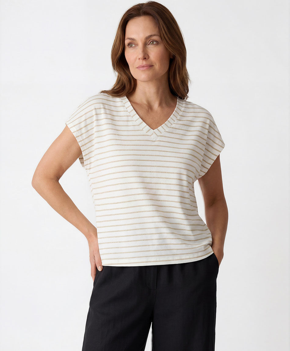Polera mujer rayas doradas