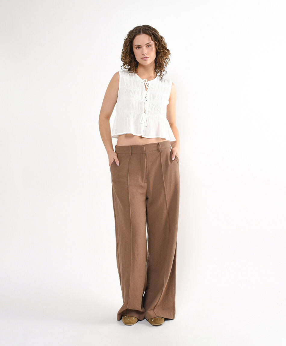 Pantal&oacute;n mujer lino costuras wide