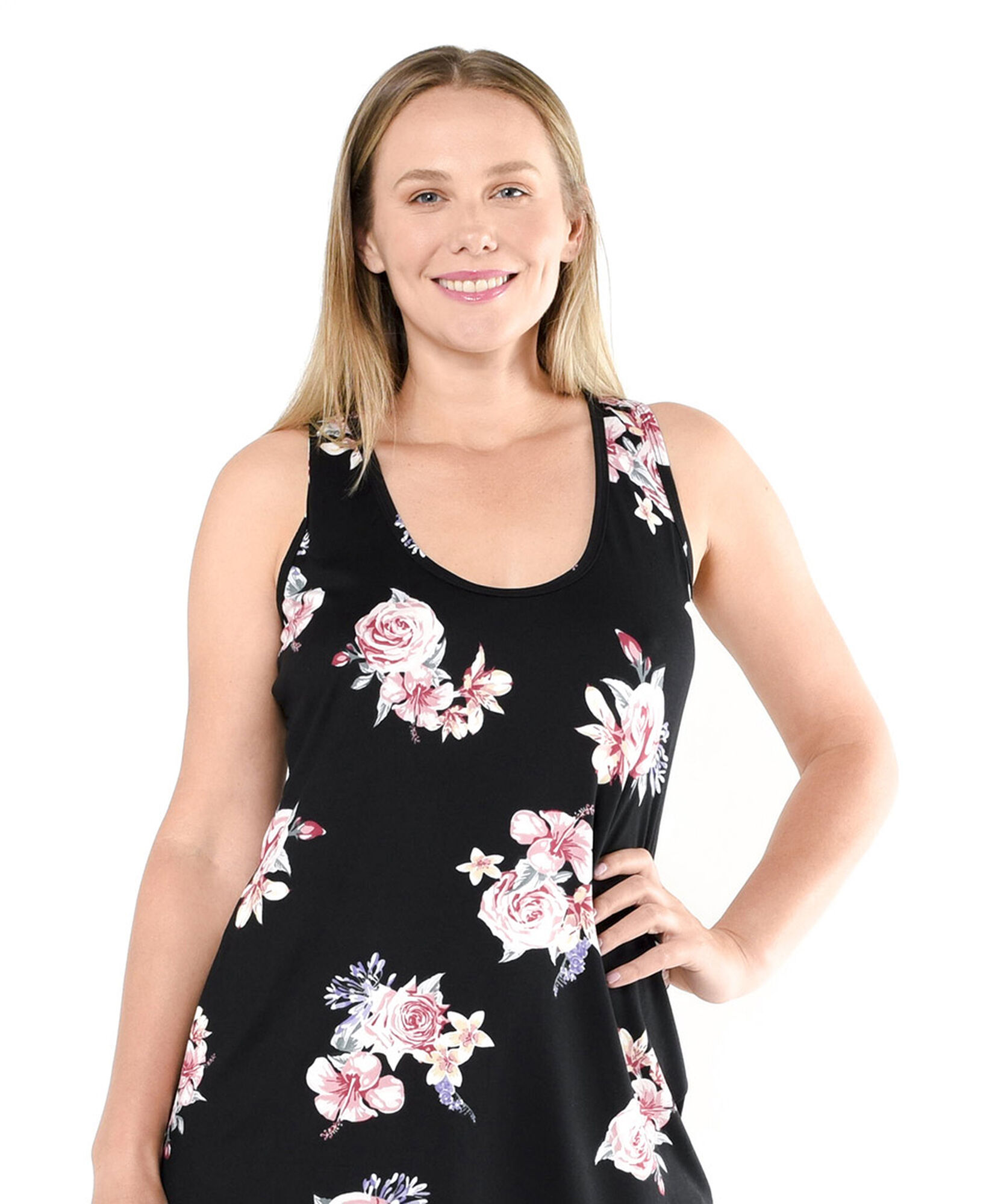 Camisa mujer floreada negra sin mangas Camisa mujer floreada negra sin mangas