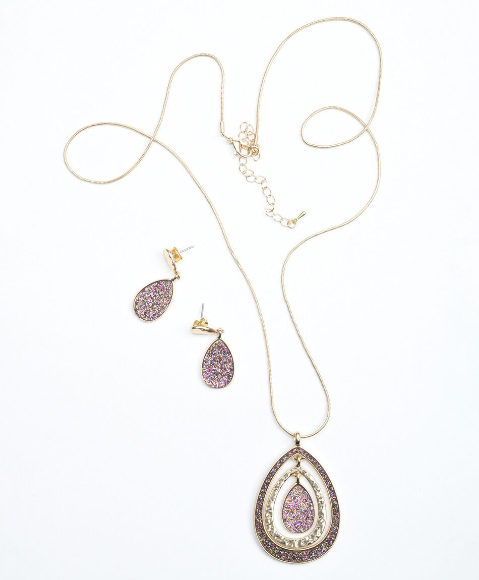 Set collar + aros mujer dorado brillos 4 piezas