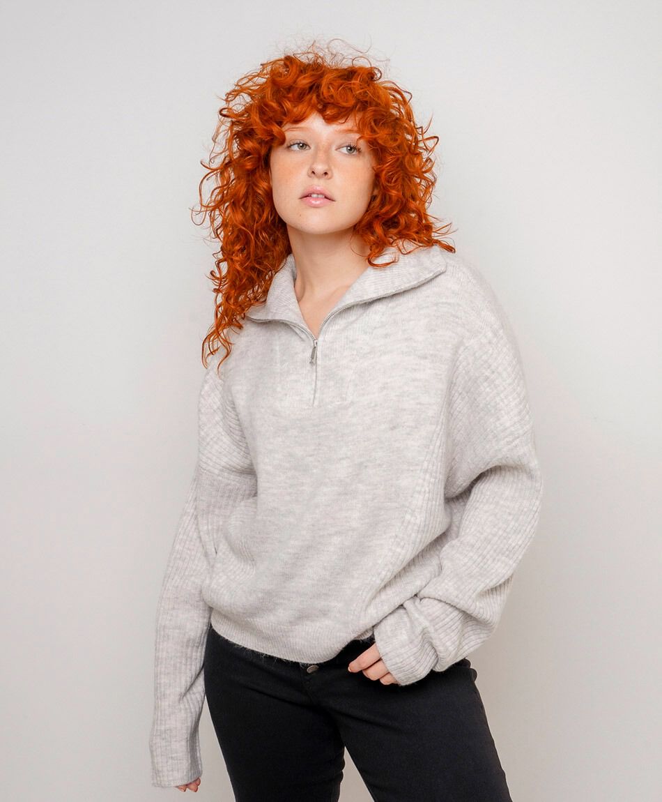 Sweater mujer tejido gris melange