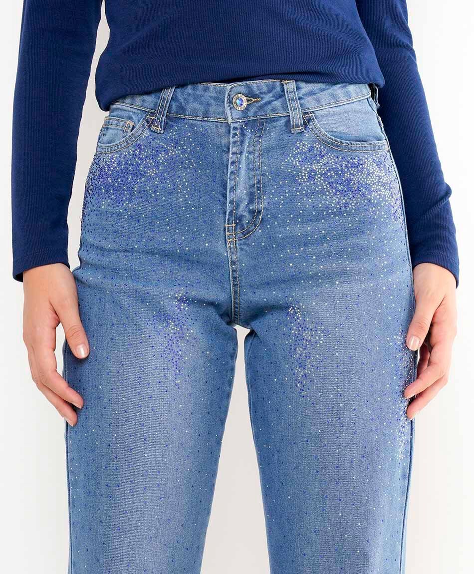 Jeans mujer wide leg brillos