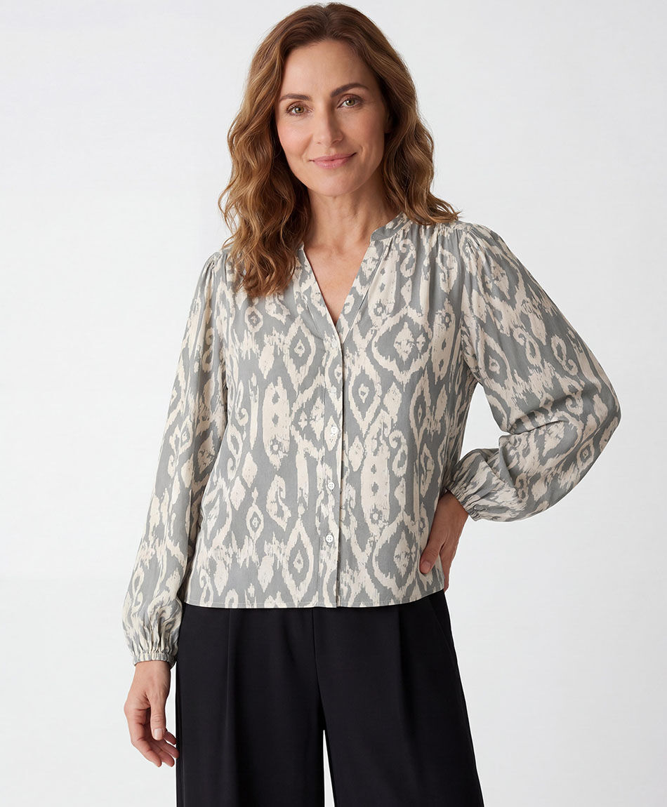 Blusa mujer figuras cuello mao