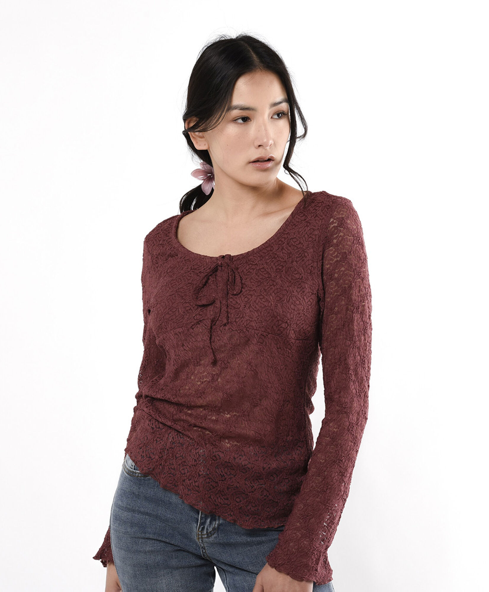 Polera mujer encaje lazo Polera mujer encaje lazo