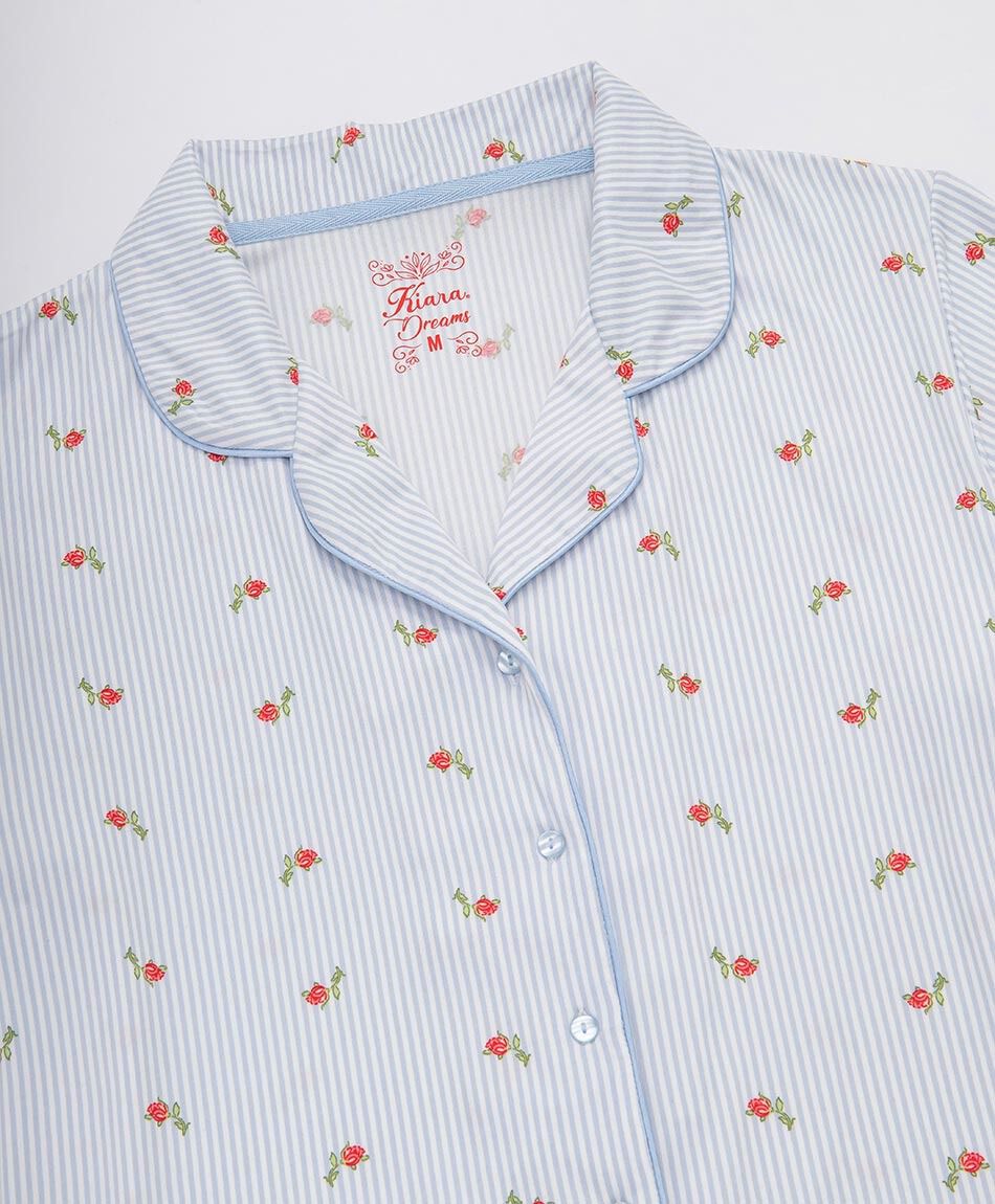 Pijama mujer camisero l&iacute;neas florcitas