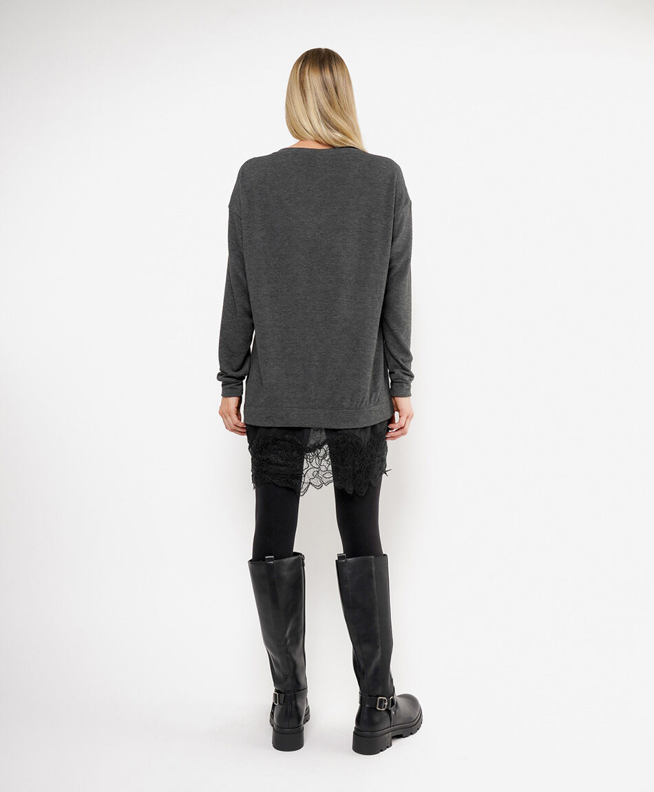 Sweater mujer basta encaje gris