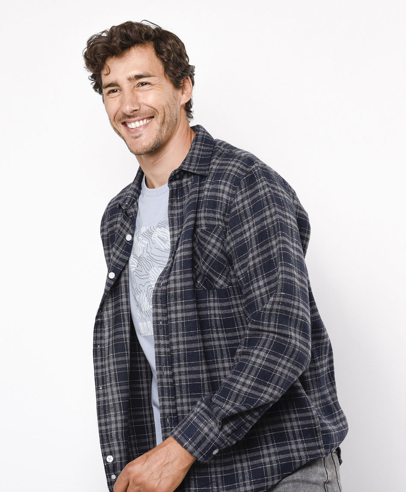 Camisa hombre franela gris y azul Camisa hombre franela gris y azul