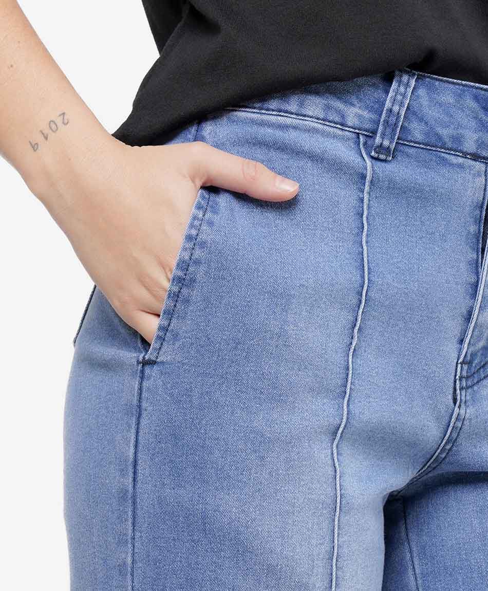 Jeans mujer wide leg costuras frontales