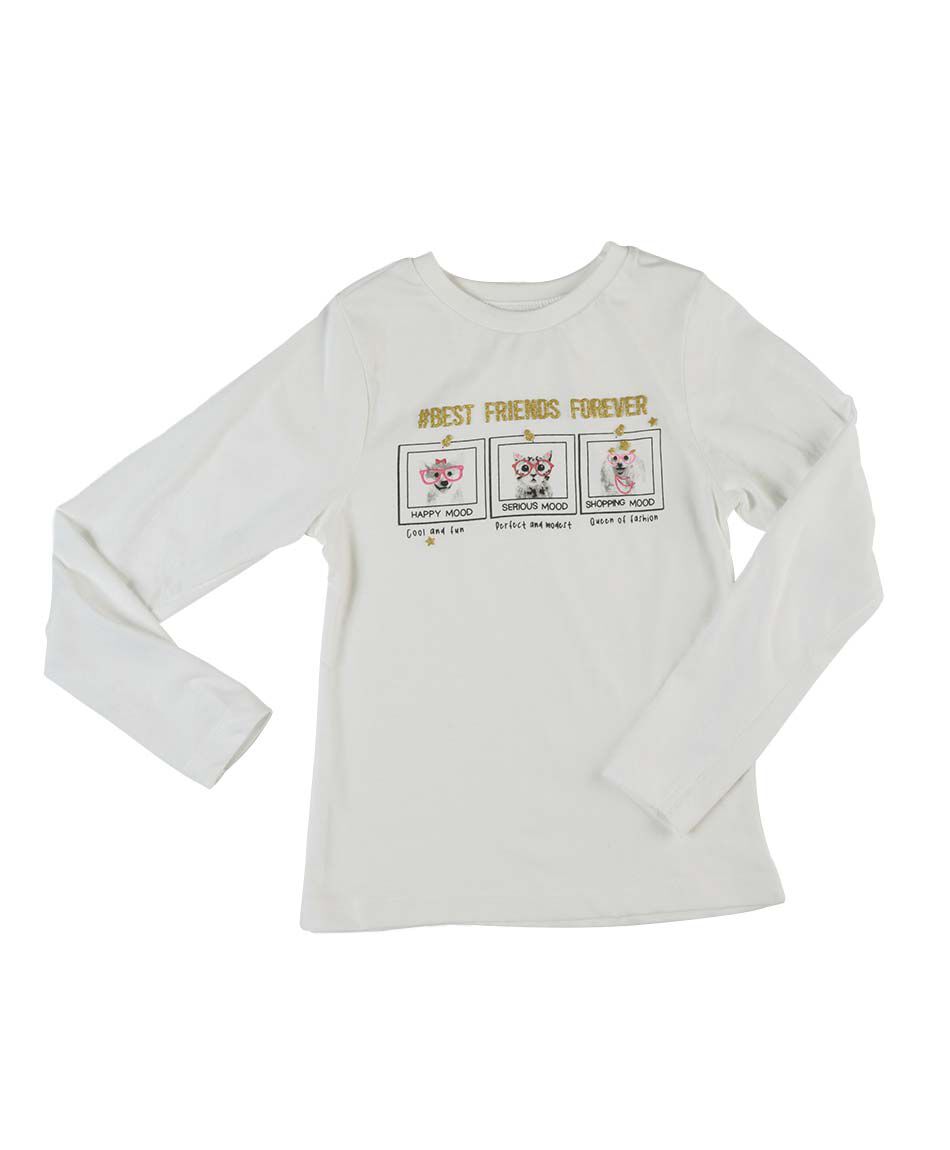 Polera ni&ntilde;a gatos y perros manga larga