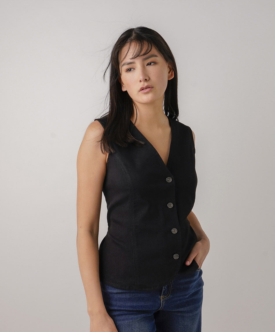 Vest mujer denim negro