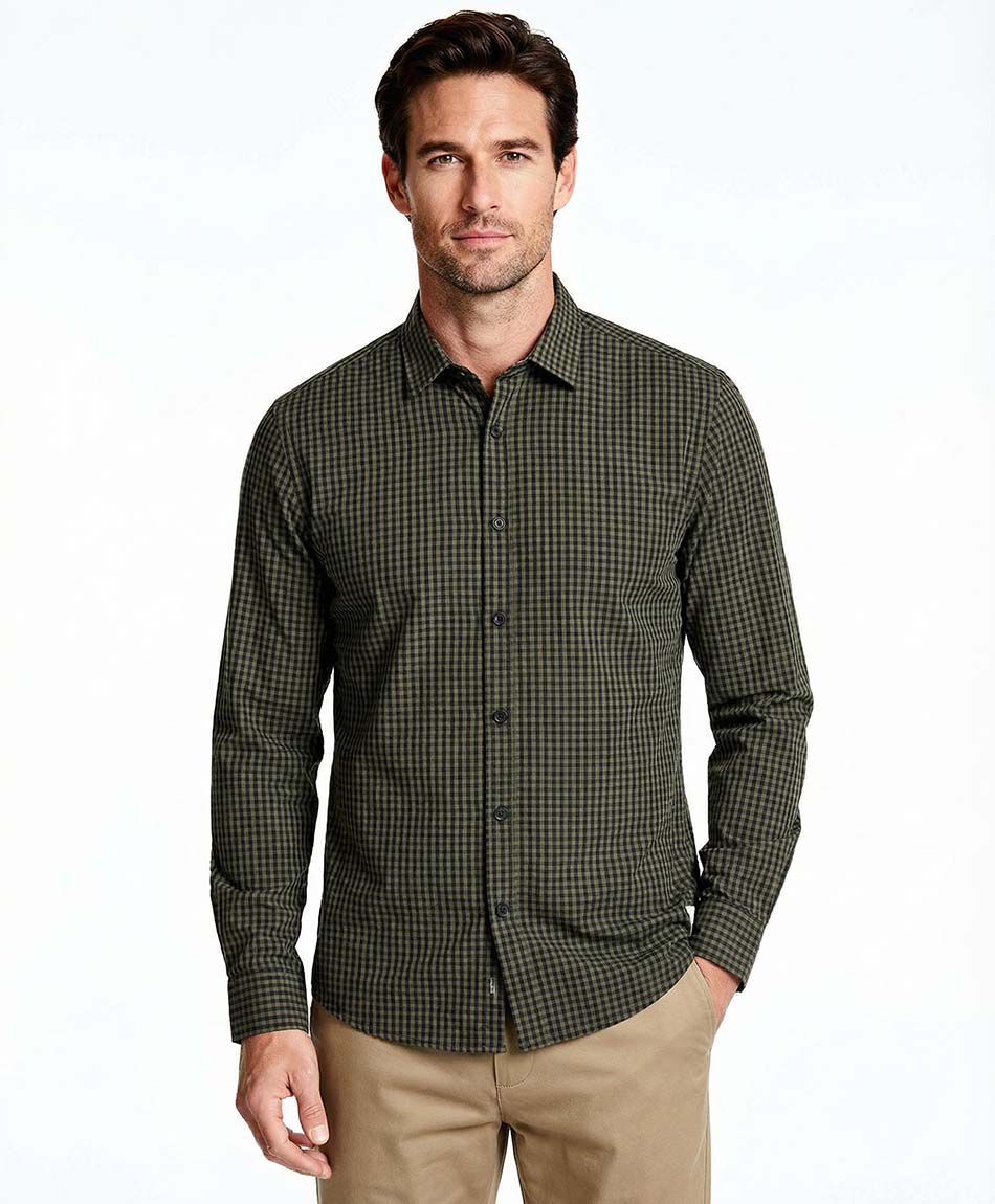 Camisa hombre manga larga cuadros green