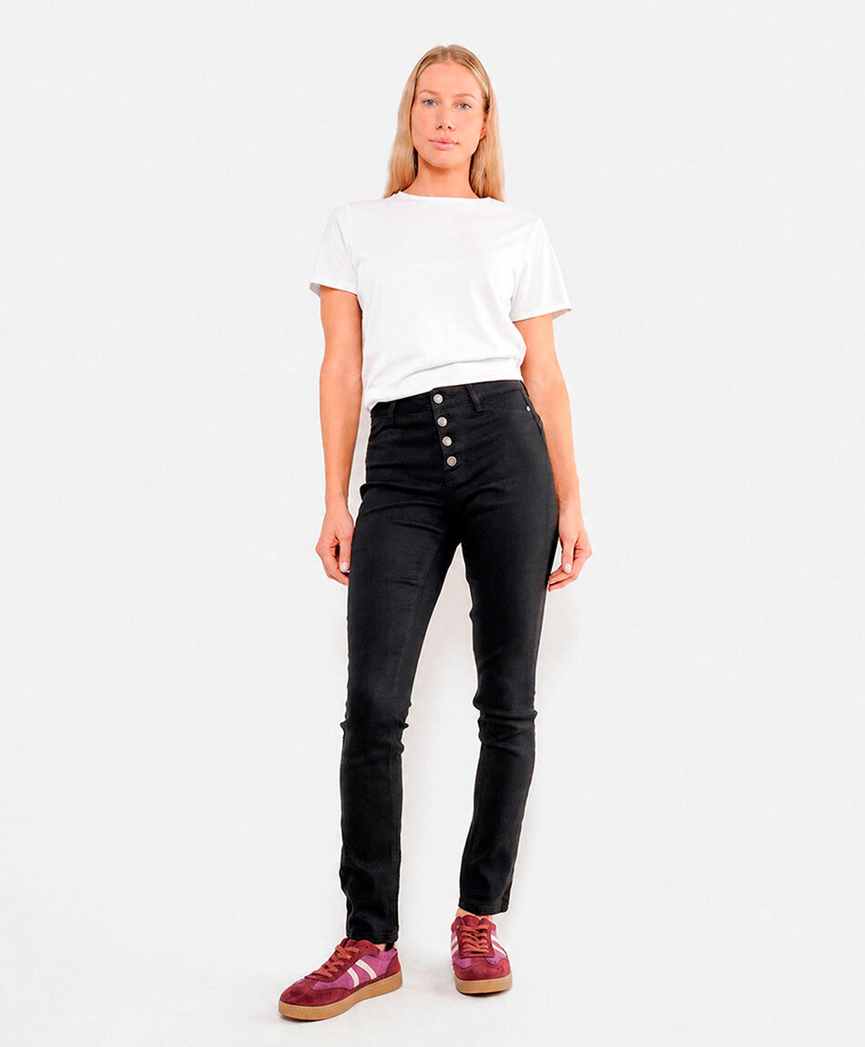 Jeans mujer skinny fit liso botones