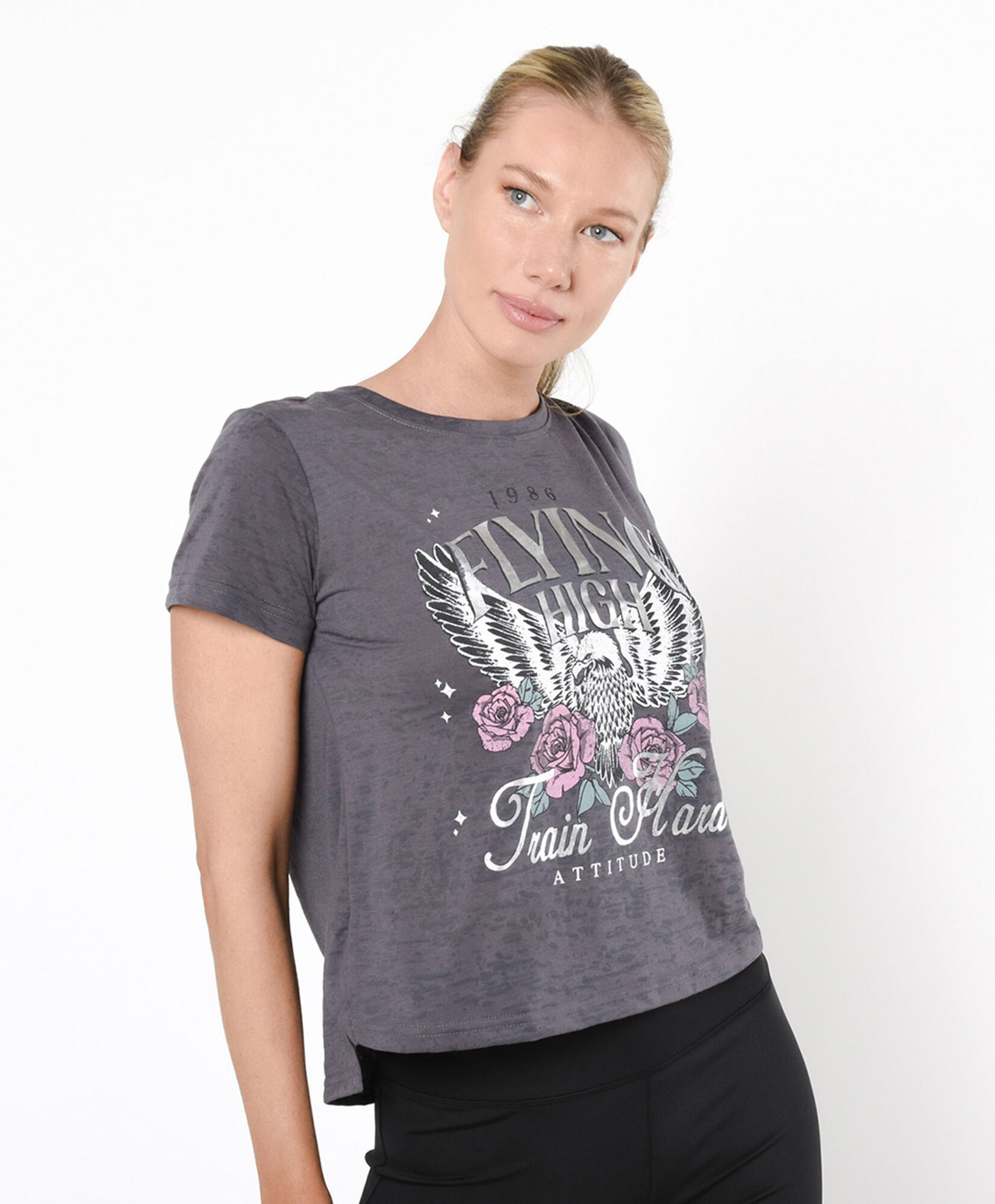 Polera deportiva mujer estampada jaspeada Polera deportiva mujer estampada jaspeada
