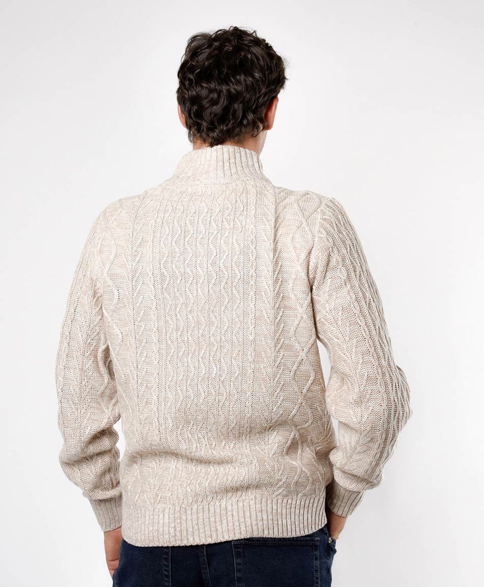 Sweater hombre textura medio cierre beige Sweater hombre textura medio cierre beige