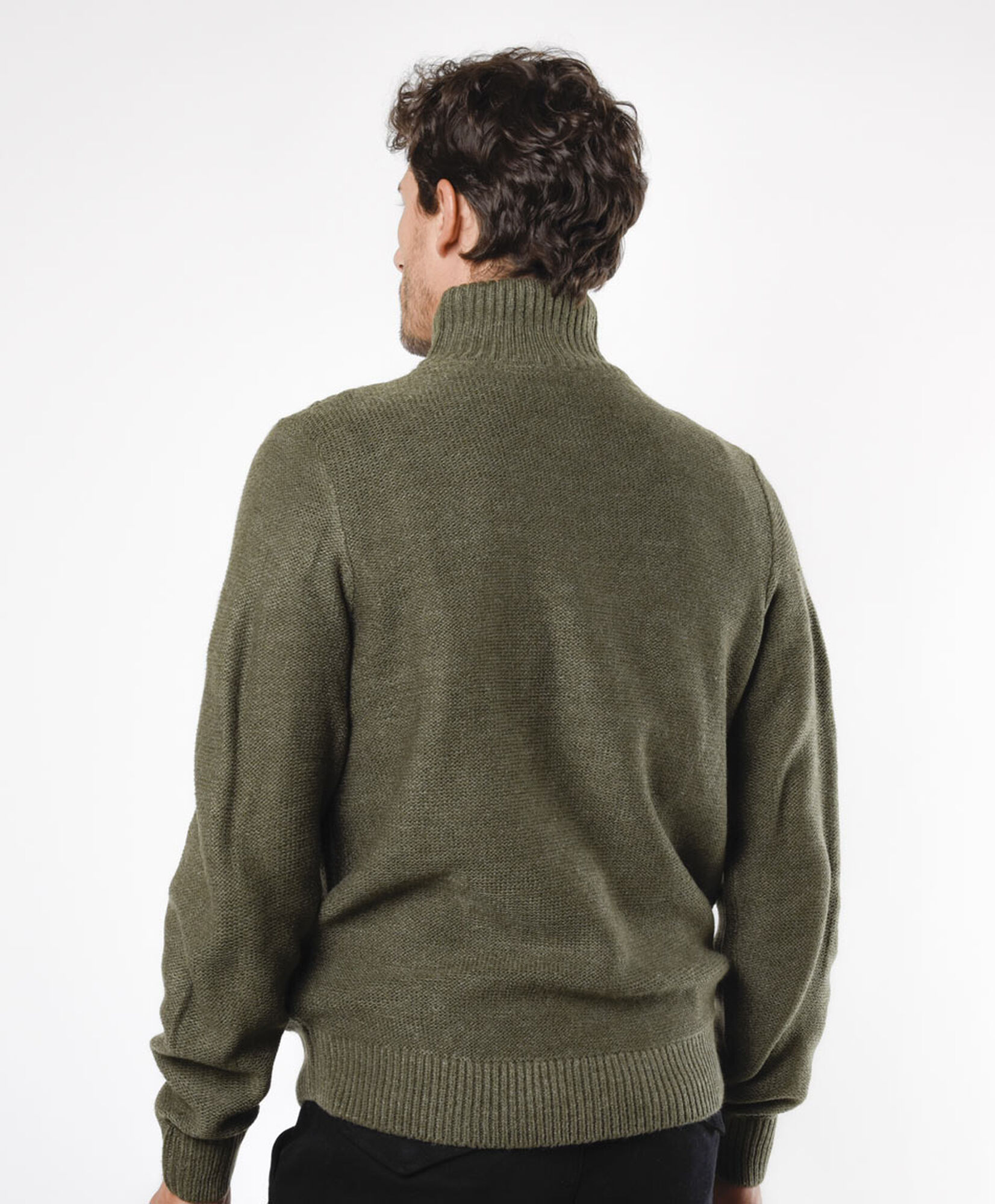 Sweater hombre textura medio cierre verde Sweater hombre textura medio cierre verde