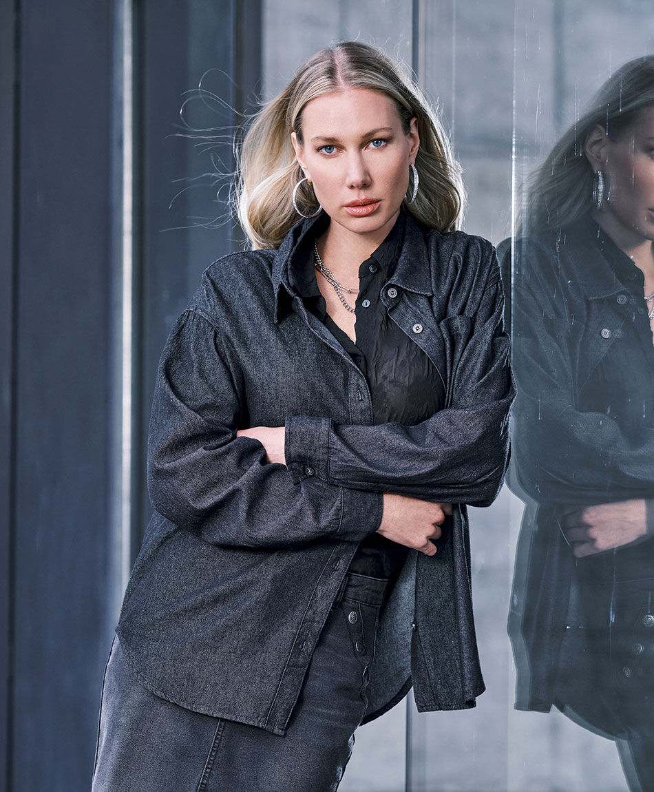 Blusa mujer denim negra oversize