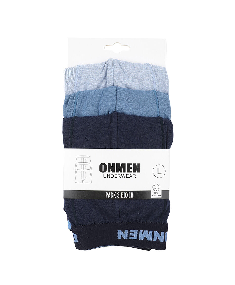 Pack  3 boxer hombre liso azul