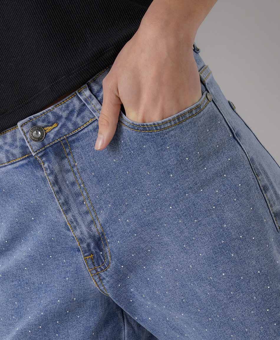 Jeans mujer wide leg brillos
