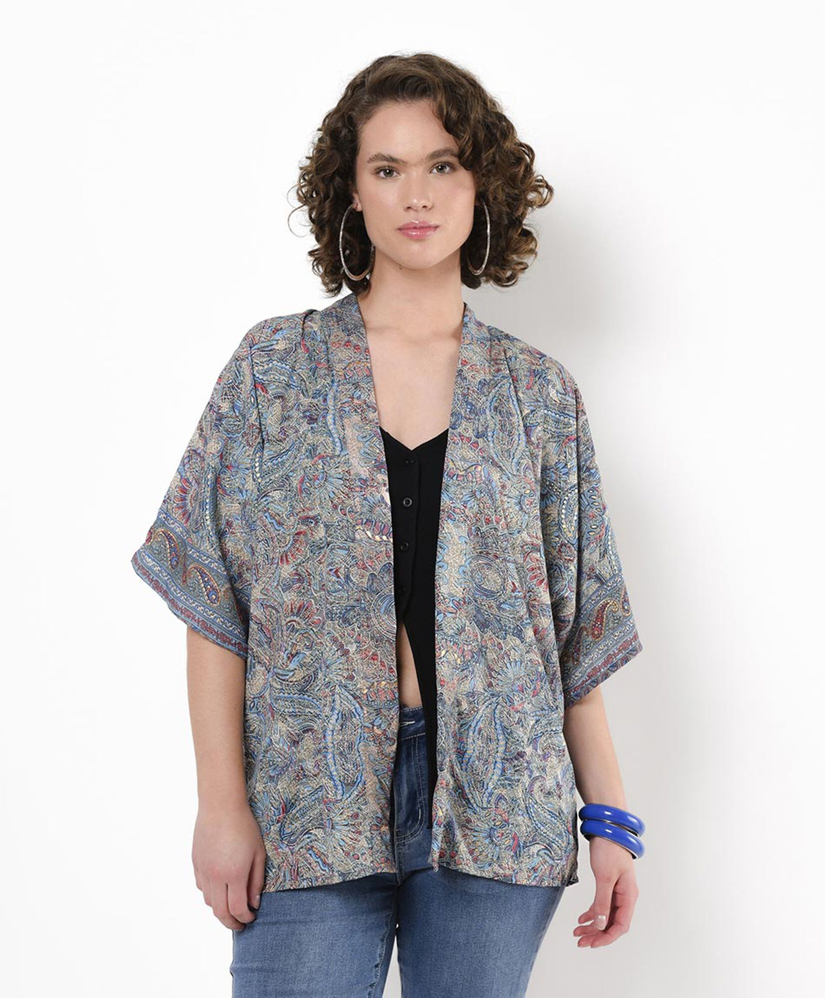 Kimono mujer estampado tricolor lazo Kimono mujer estampado tricolor lazo