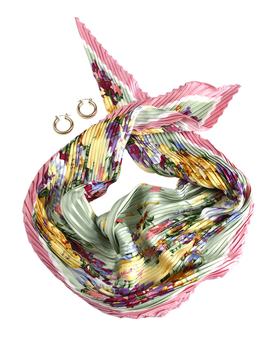 Set pa&ntilde;uelo plisado + aros argolla mujer