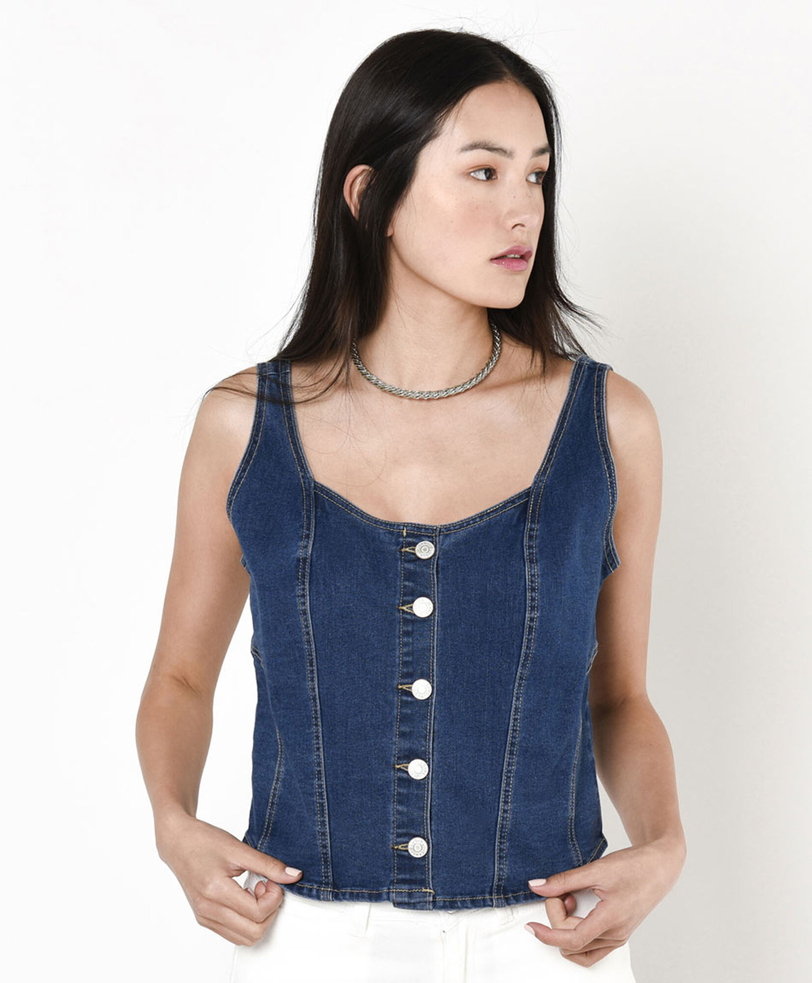 Vest mujer entallado denim Vest mujer entallado denim