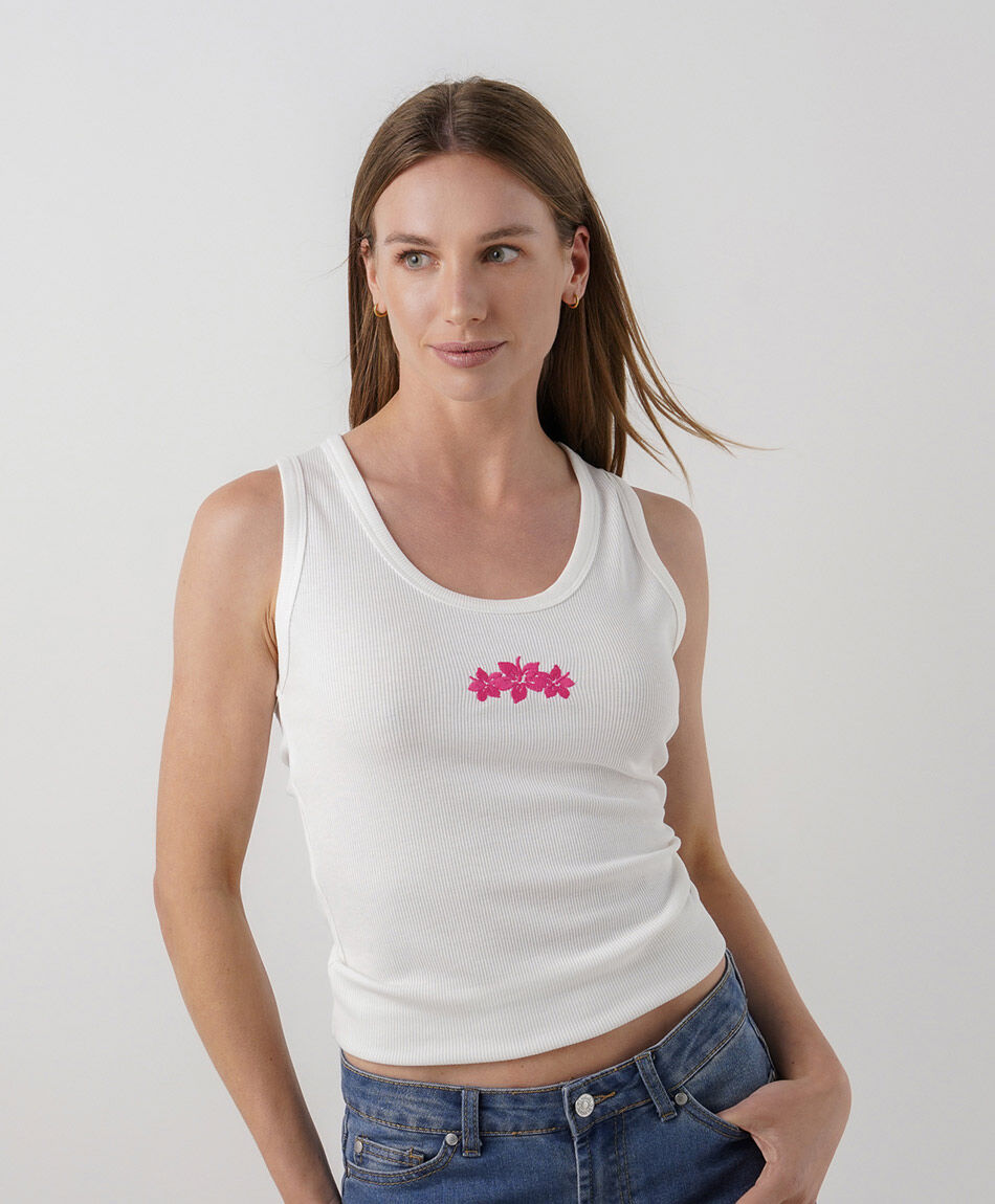 Polera mujer orqu&iacute;deas bordadas