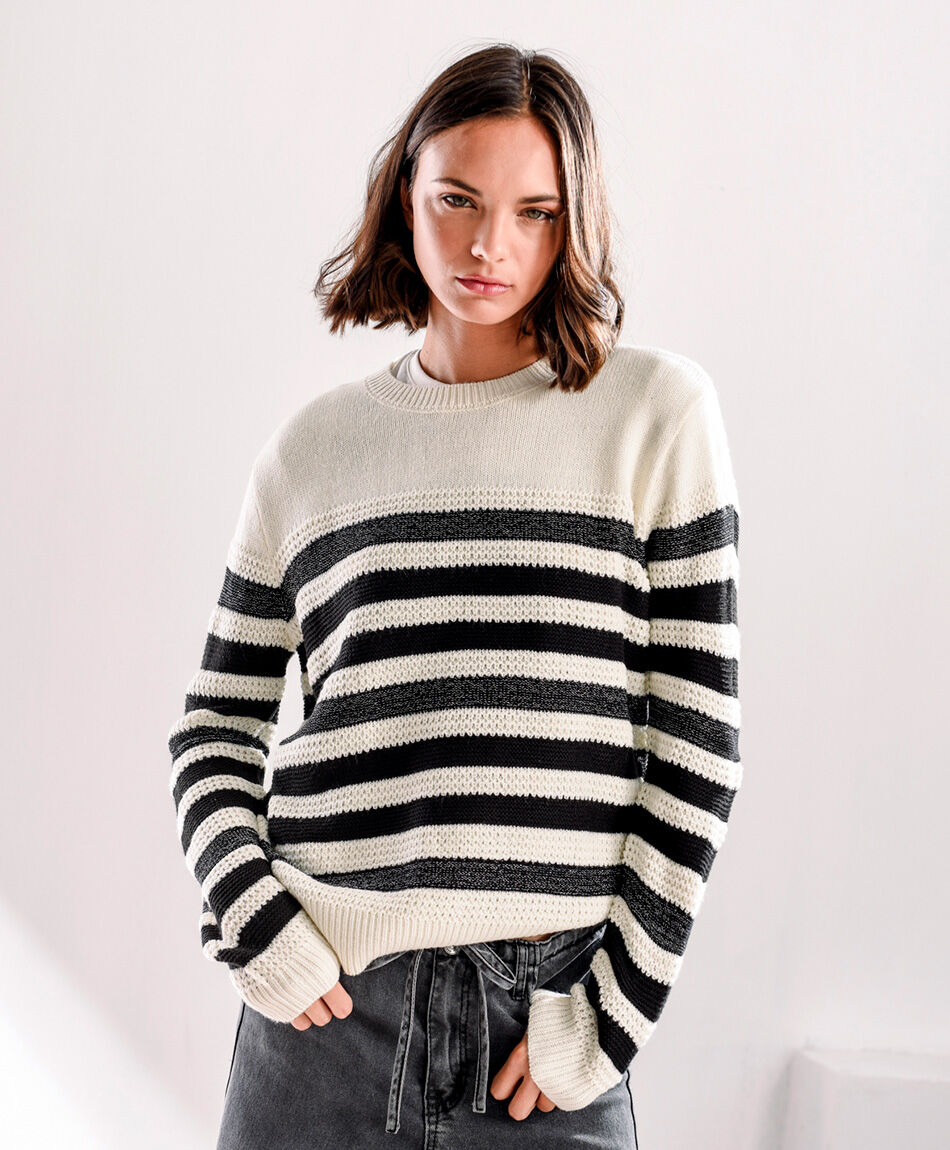 Sweater mujer dise&ntilde;o rayas metalicas