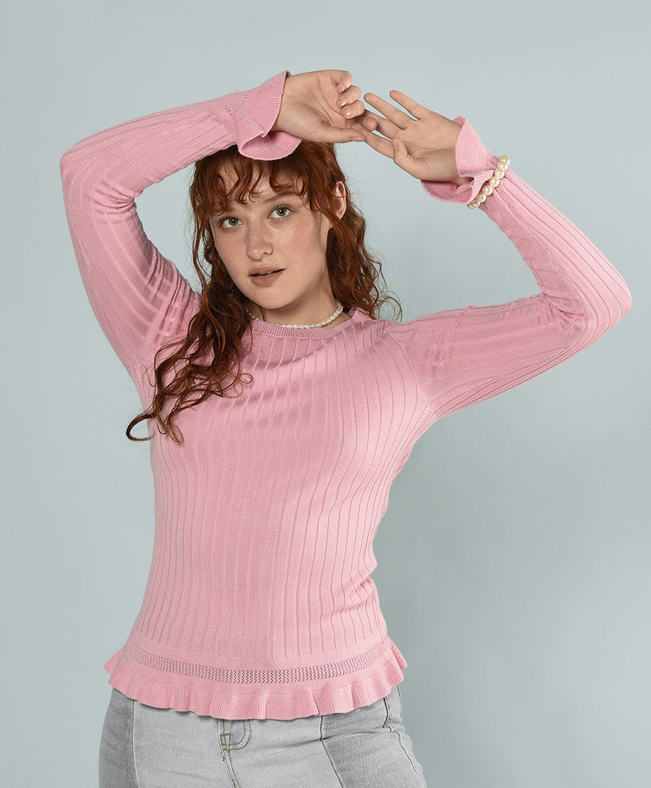 Sweater pu&ntilde;o fantas&iacute;a ajustado cuello redondo