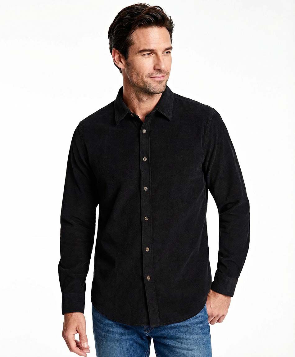 Camisa hombre b&aacute;sica corderoy negra