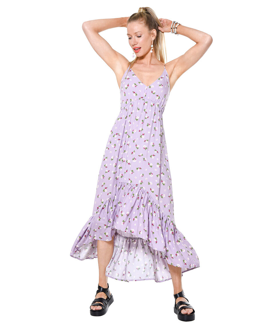 Vestido maxi ruedo irregular