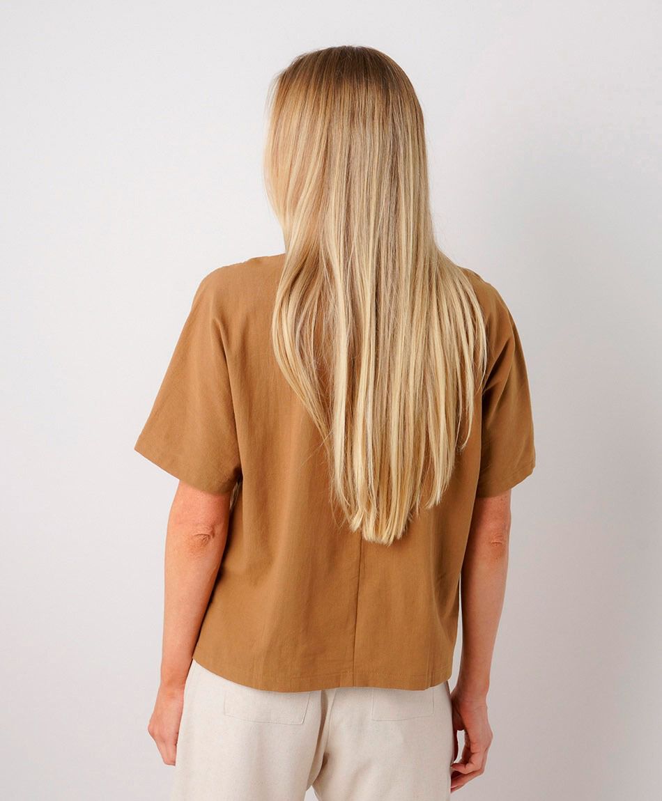 Blusa mujer lino bolsillos
