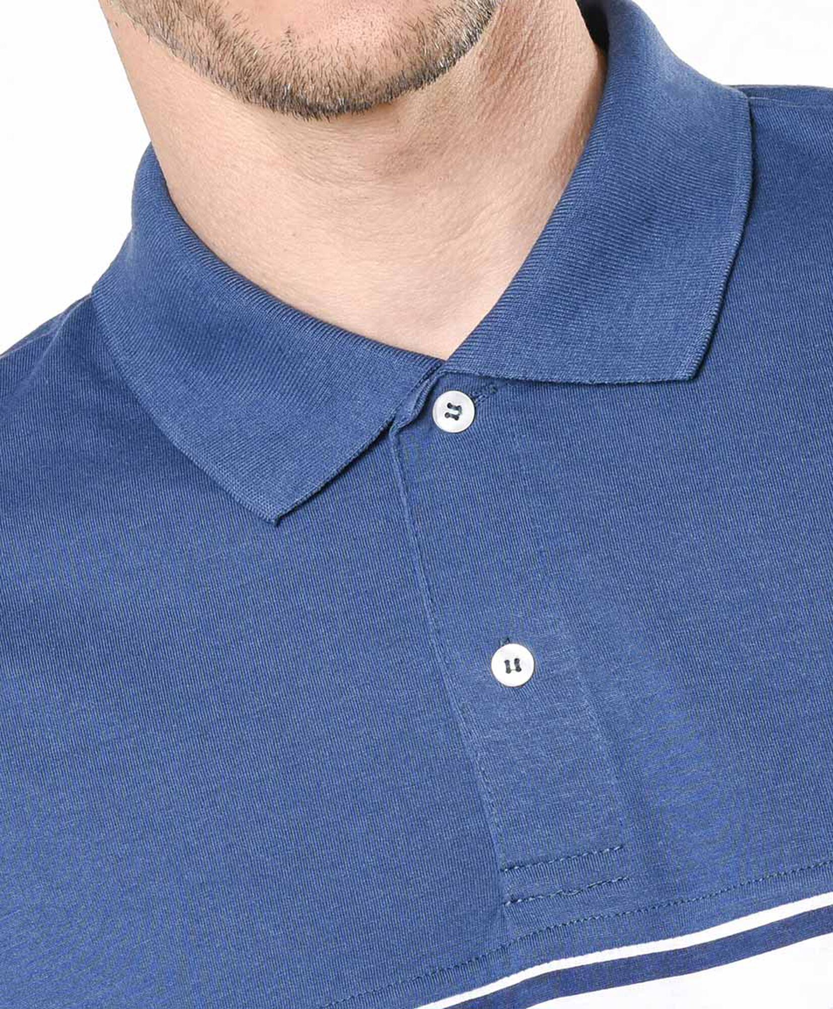 Polera hombre líneas azul cuello piqué Polera hombre líneas azul cuello piqué